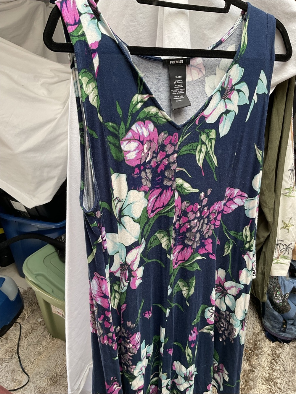 Premise Navy Floral Sleeveless V-Neck Maxi Dress with Pink & White Blooms